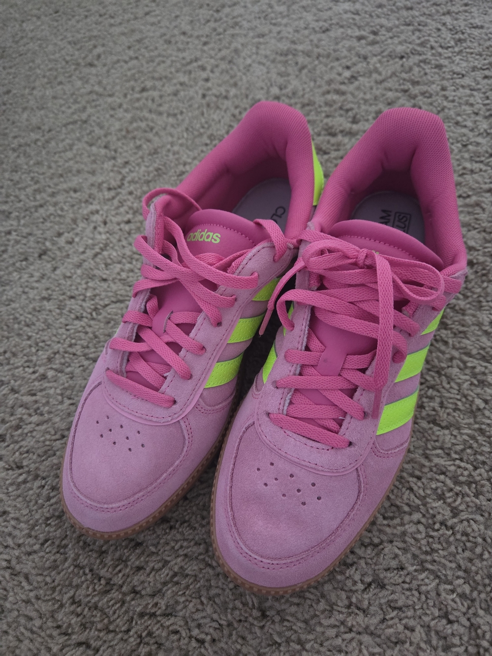 adidas Women’s Pink Sneaker with Neon Green Stripes